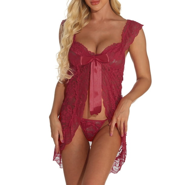 Details about  / US Women Lace Babydoll Lingerie Satin Chemise Nightgown V Neck Sleepwear Nighty